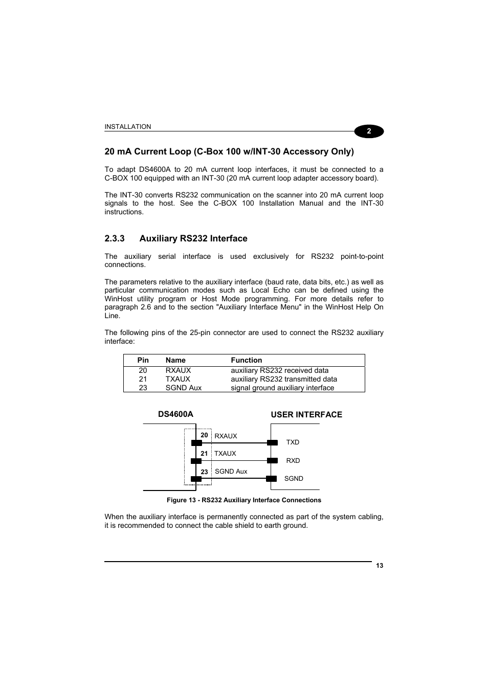 Auxiliary rs232 interface | Datalogic Scanning DS4600A User Manual | Page 25 / 63
