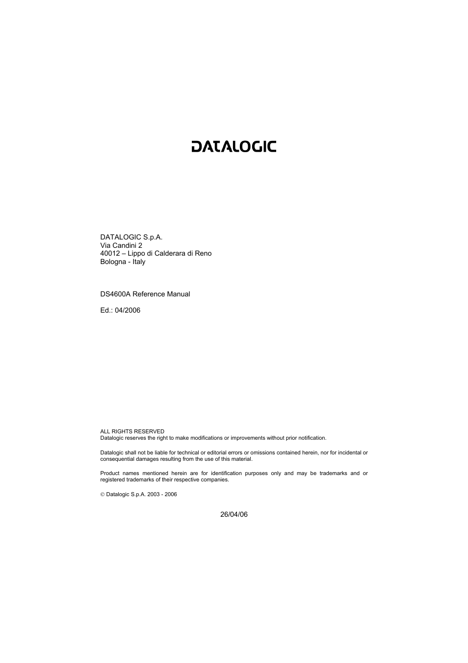 Datalogic Scanning DS4600A User Manual | Page 4 / 63