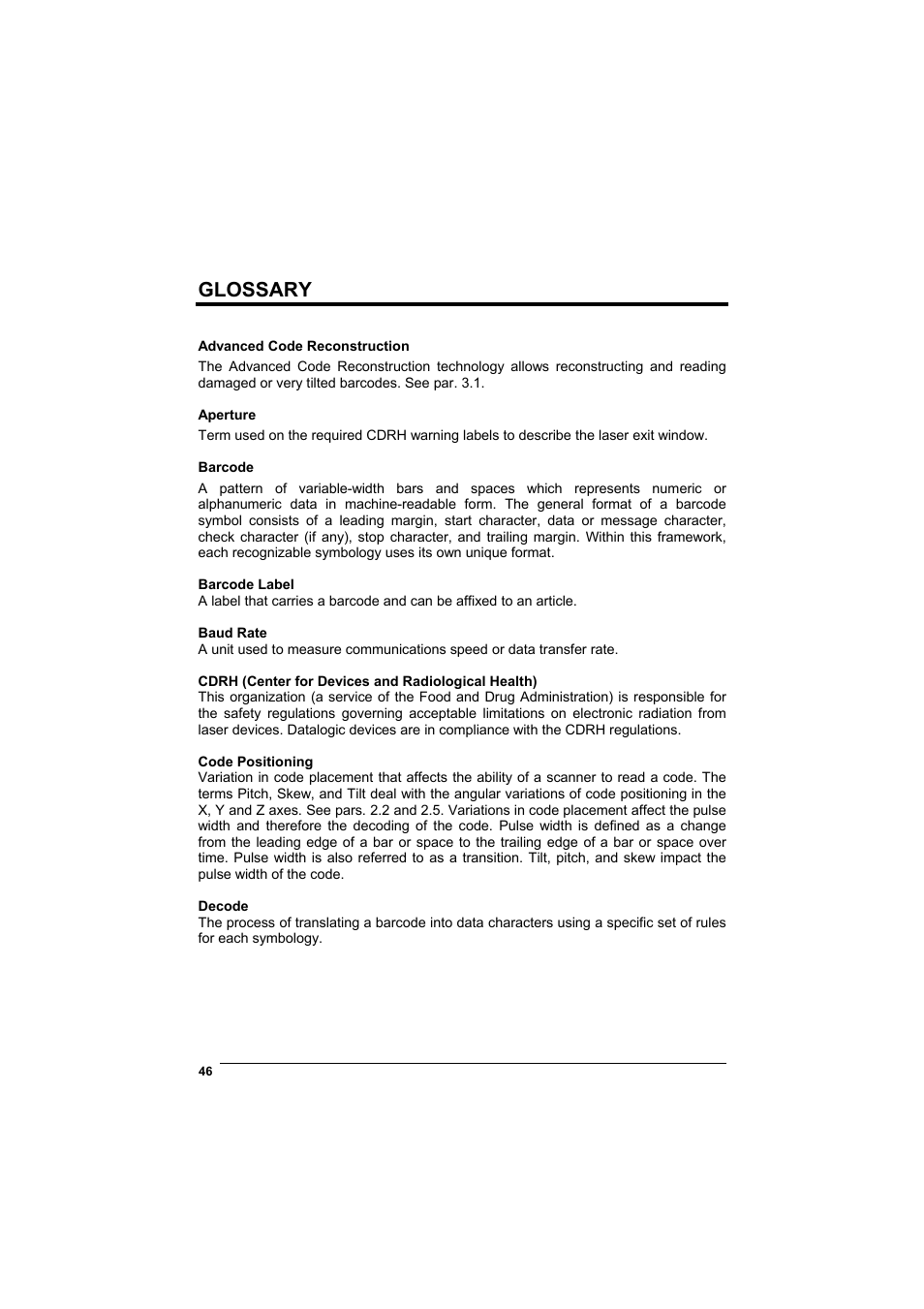 Glossary | Datalogic Scanning DS4600A User Manual | Page 58 / 63