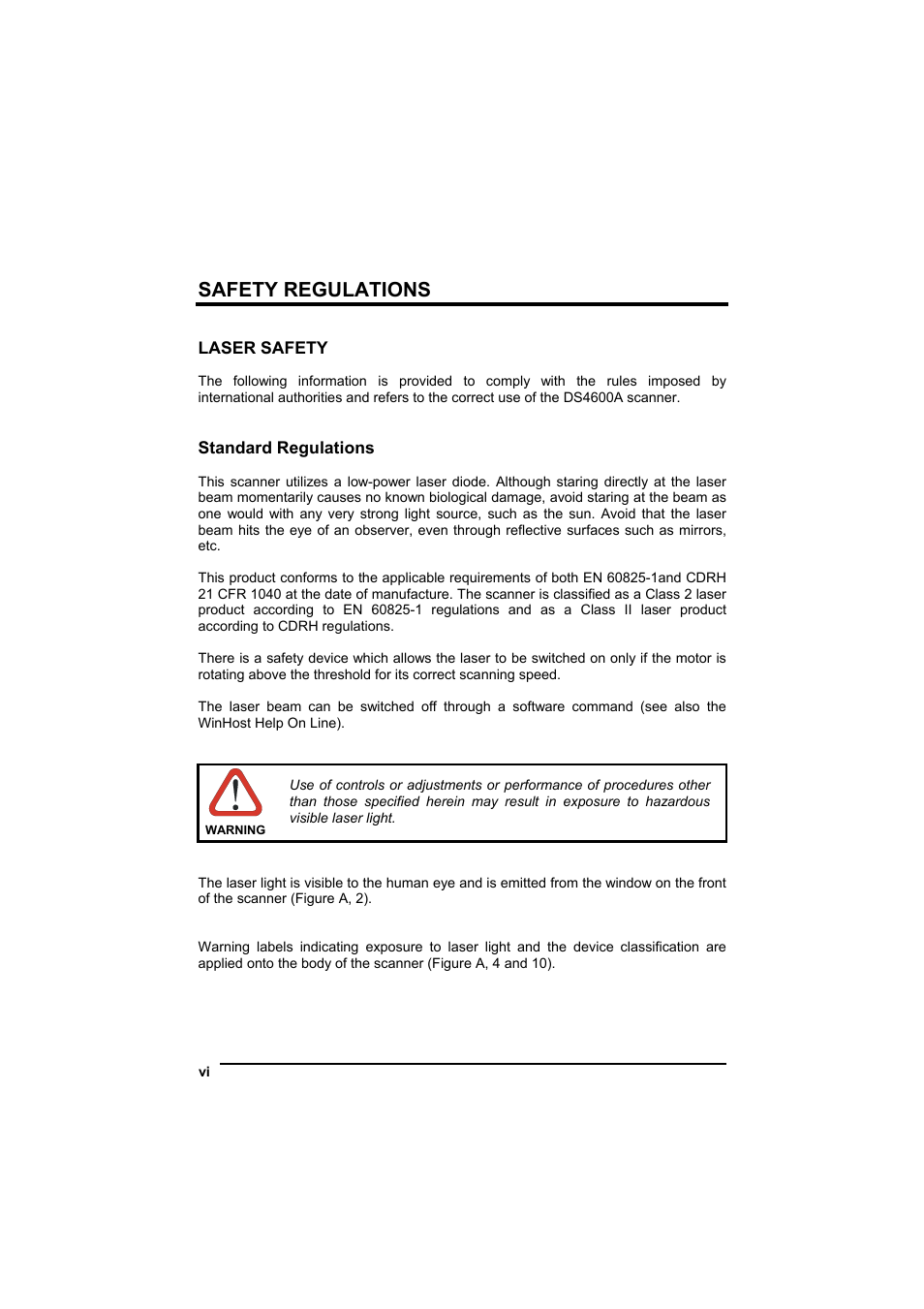 Safety regulations, Laser safety | Datalogic Scanning DS4600A User Manual | Page 8 / 63