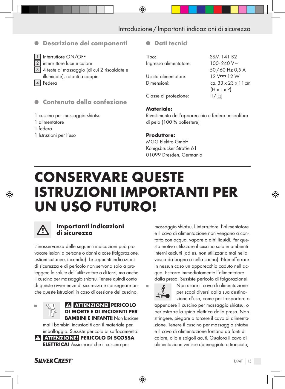 Introduzione / importanti indicazioni di sicurezza | Silvercrest SSM 141 B2 User Manual | Page 11 / 32