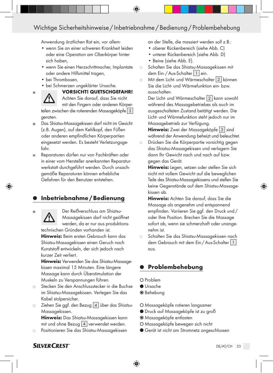 Inbetriebnahme / bedienung, Problembehebung | Silvercrest SSM 141 B2 User Manual | Page 29 / 32