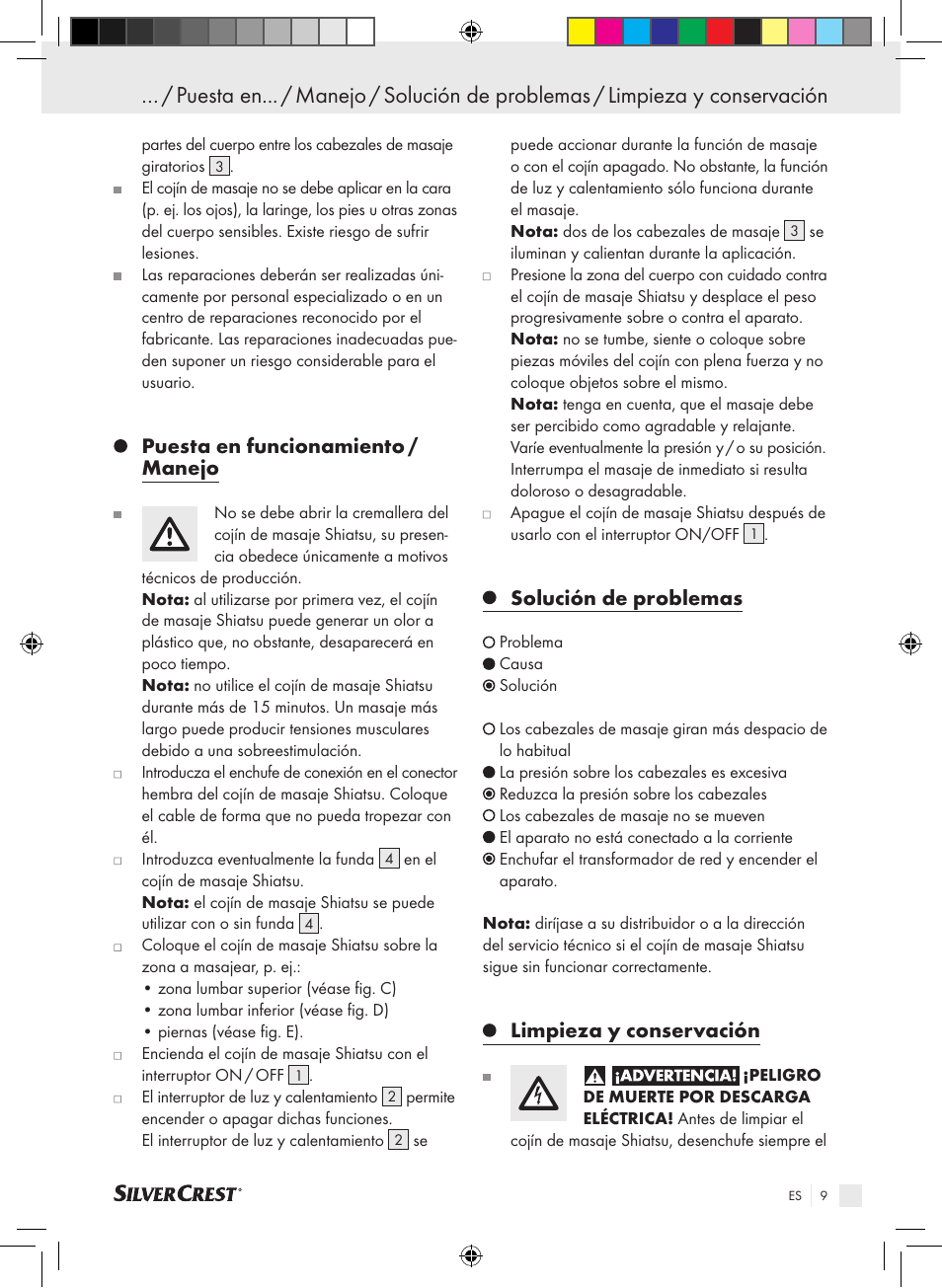 Puesta en funcionamiento / manejo, Solución de problemas, Limpieza y conservación | Silvercrest SSM 141 B2 User Manual | Page 5 / 32