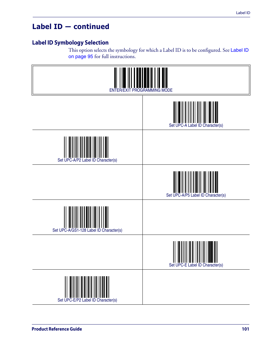 Label id — continued, Label id symbology selection | Datalogic Scanning QUICKSCAN QD2100 User Manual | Page 109 / 320