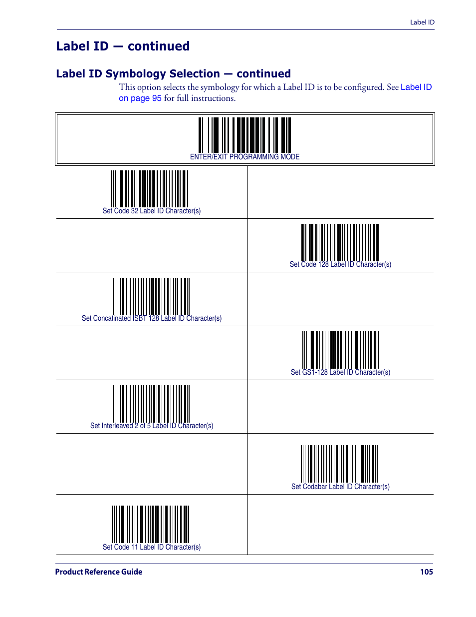 Label id — continued, Label id symbology selection — continued | Datalogic Scanning QUICKSCAN QD2100 User Manual | Page 113 / 320