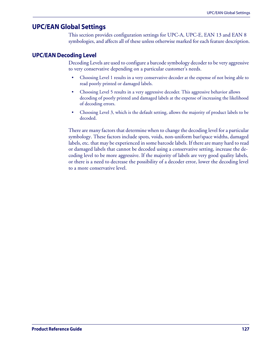 Upc/ean global settings | Datalogic Scanning QUICKSCAN QD2100 User Manual | Page 135 / 320