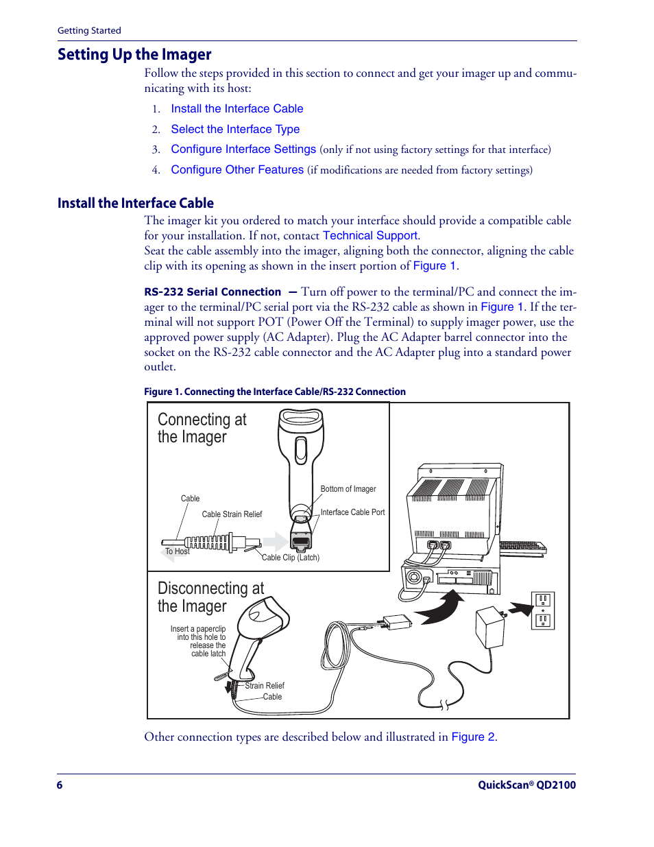 Setting up the imager, Install the interface cable | Datalogic Scanning QUICKSCAN QD2100 User Manual | Page 14 / 320