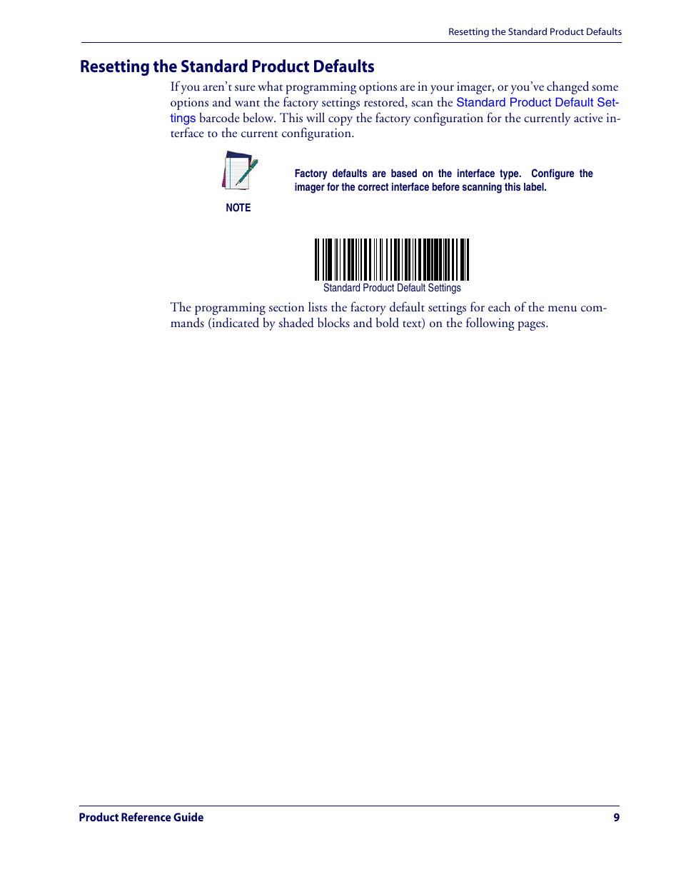 Resetting the standard product defaults | Datalogic Scanning QUICKSCAN QD2100 User Manual | Page 17 / 320