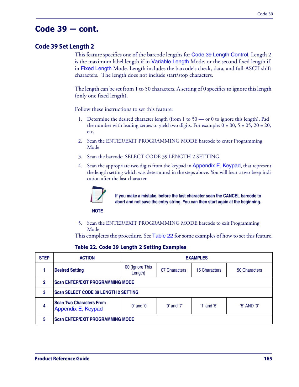 Code 39 — cont, Code 39 set length 2 | Datalogic Scanning QUICKSCAN QD2100 User Manual | Page 173 / 320