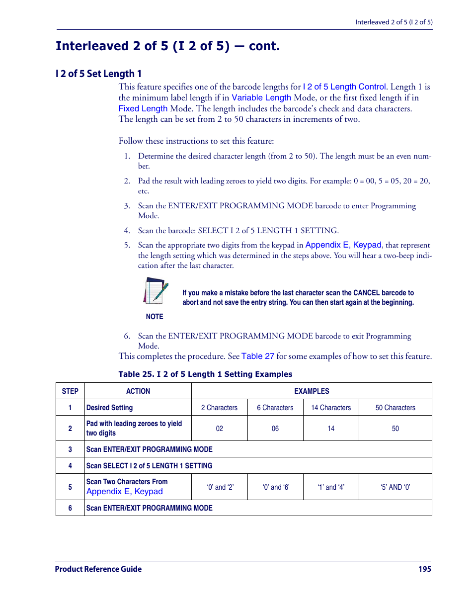 Interleaved 2 of 5 (i 2 of 5) — cont, I 2 of 5 set length 1 | Datalogic Scanning QUICKSCAN QD2100 User Manual | Page 203 / 320