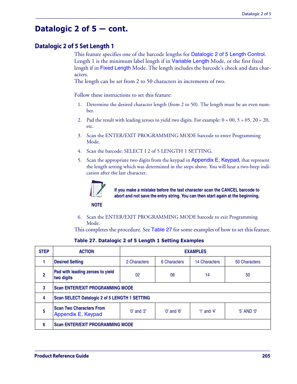 Datalogic 2 of 5 — cont, Datalogic 2 of 5 set length 1 | Datalogic Scanning QUICKSCAN QD2100 User Manual | Page 213 / 320