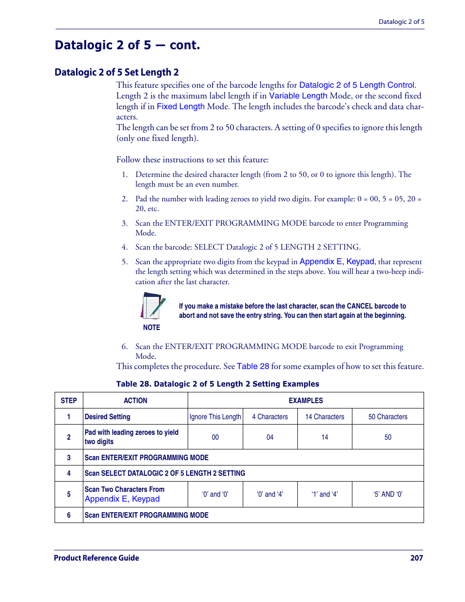 Datalogic 2 of 5 — cont, Datalogic 2 of 5 set length 2 | Datalogic Scanning QUICKSCAN QD2100 User Manual | Page 215 / 320