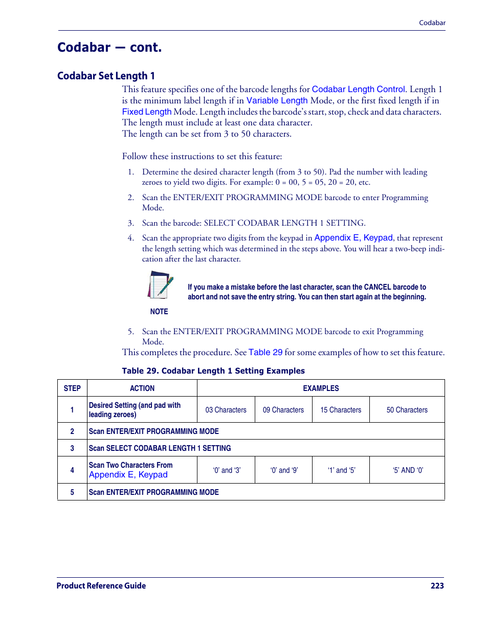 Codabar — cont, Codabar set length 1 | Datalogic Scanning QUICKSCAN QD2100 User Manual | Page 231 / 320