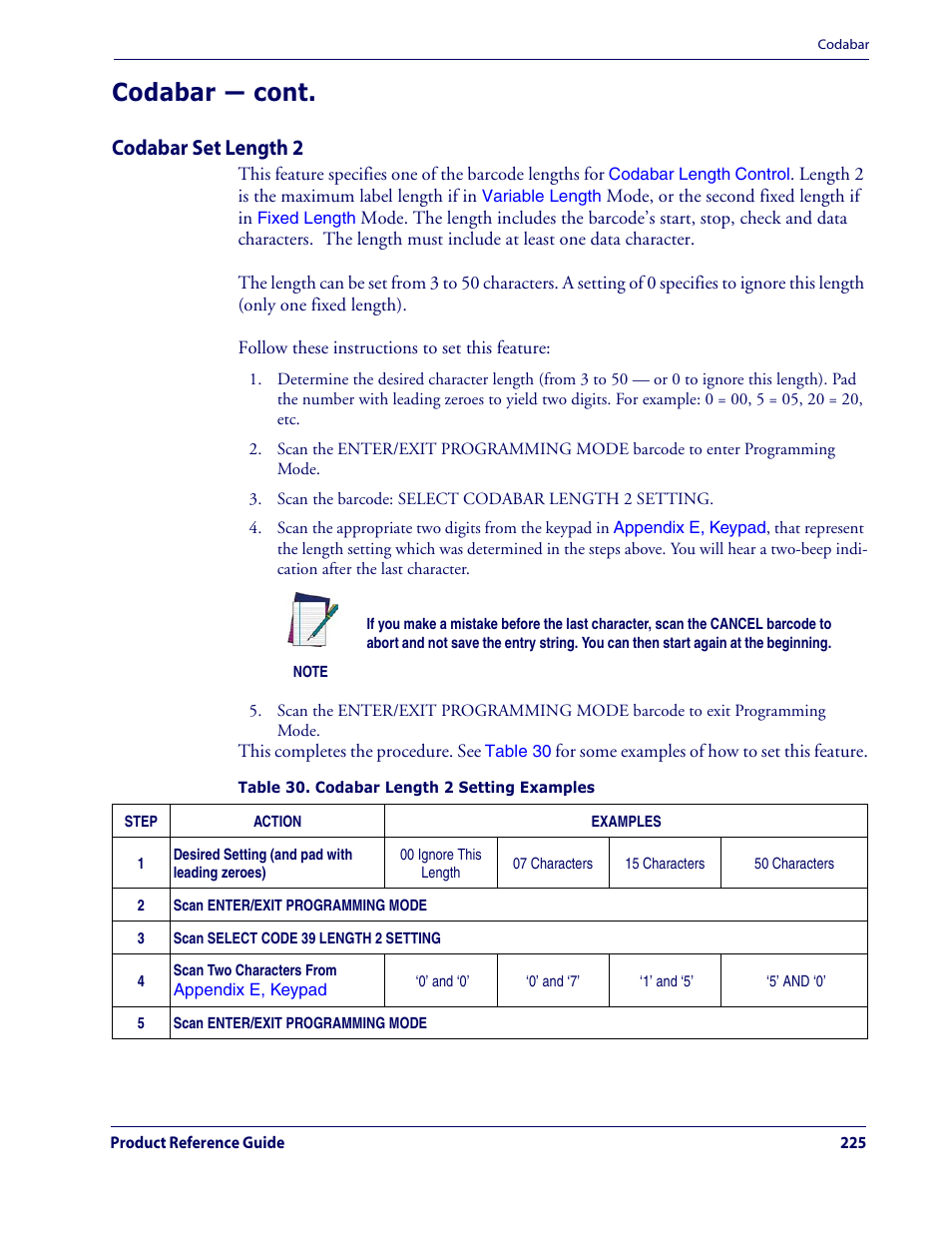 Codabar — cont, Codabar set length 2 | Datalogic Scanning QUICKSCAN QD2100 User Manual | Page 233 / 320