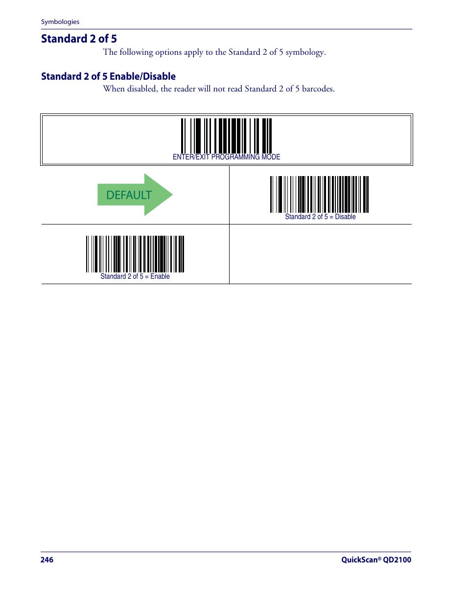 Default, Standard 2 of 5 | Datalogic Scanning QUICKSCAN QD2100 User Manual | Page 254 / 320