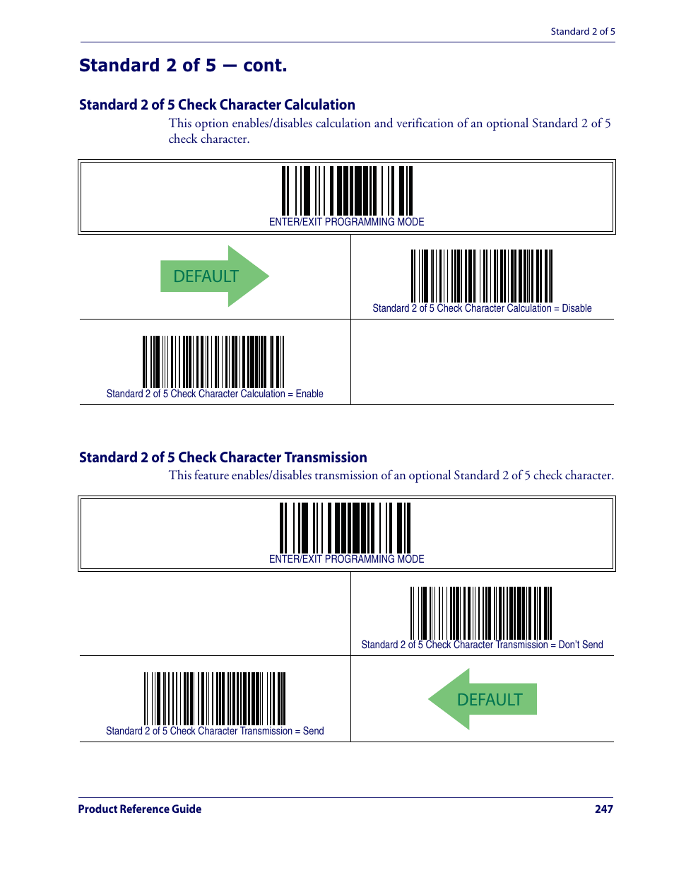 Default, Standard 2 of 5 — cont | Datalogic Scanning QUICKSCAN QD2100 User Manual | Page 255 / 320