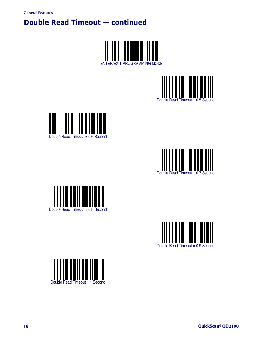 Double read timeout — continued | Datalogic Scanning QUICKSCAN QD2100 User Manual | Page 26 / 320