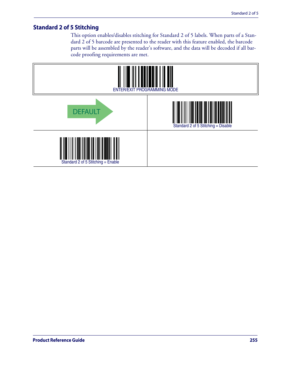 Default, Standard 2 of 5 stitching | Datalogic Scanning QUICKSCAN QD2100 User Manual | Page 263 / 320