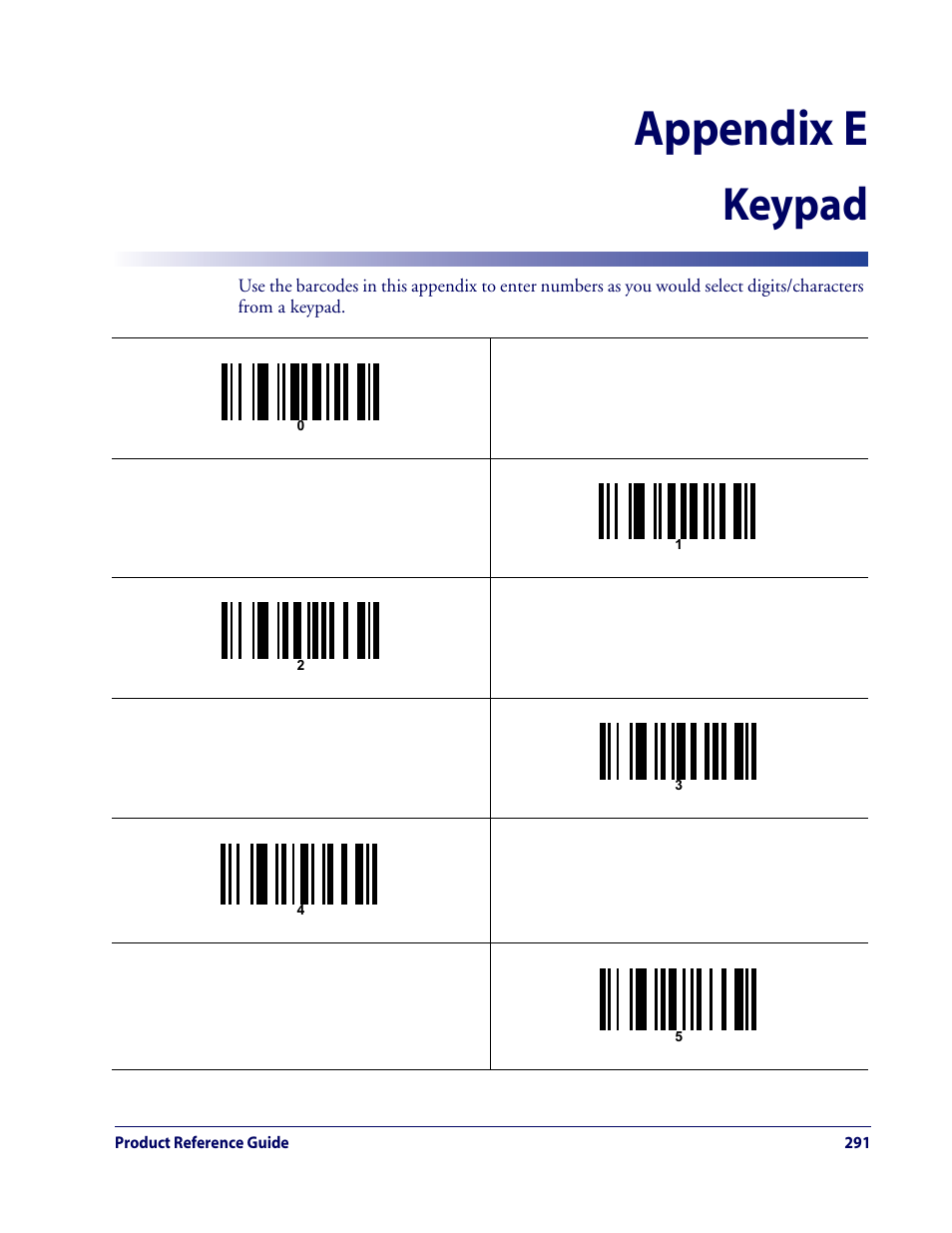 Appendix e, Keypad | Datalogic Scanning QUICKSCAN QD2100 User Manual | Page 299 / 320