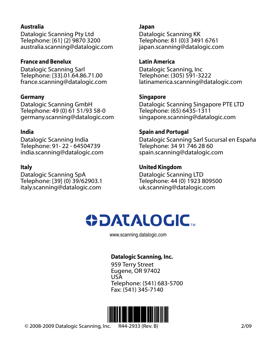 Datalogic Scanning QUICKSCAN QD2100 User Manual | Page 320 / 320