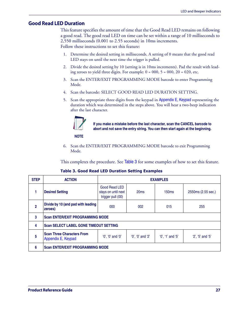 Good read led duration | Datalogic Scanning QUICKSCAN QD2100 User Manual | Page 35 / 320