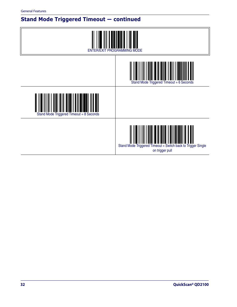 Stand mode triggered timeout — continued | Datalogic Scanning QUICKSCAN QD2100 User Manual | Page 40 / 320