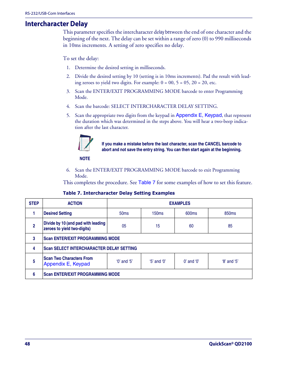 Intercharacter delay | Datalogic Scanning QUICKSCAN QD2100 User Manual | Page 56 / 320