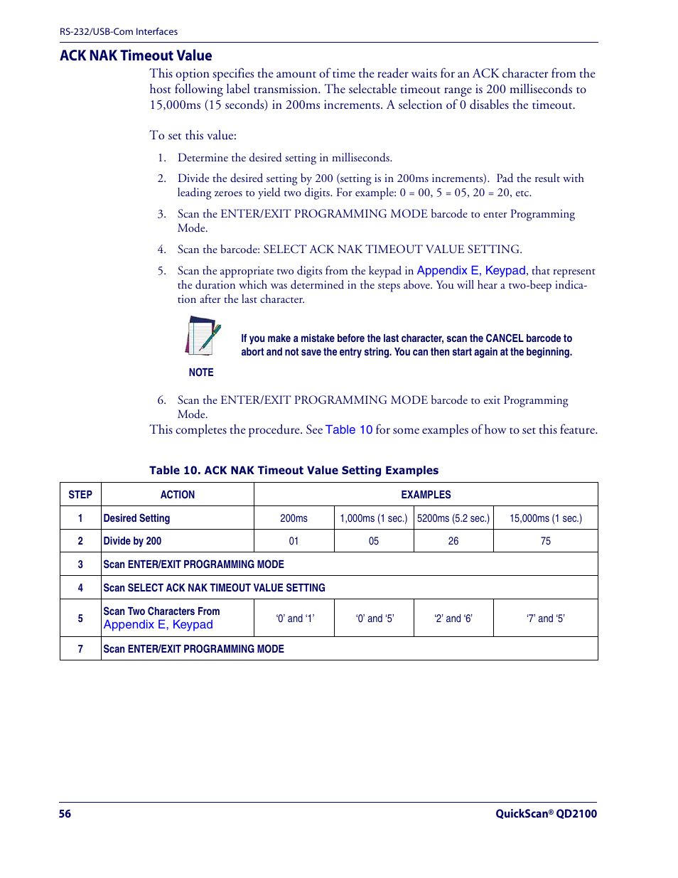 Ack nak timeout value | Datalogic Scanning QUICKSCAN QD2100 User Manual | Page 64 / 320