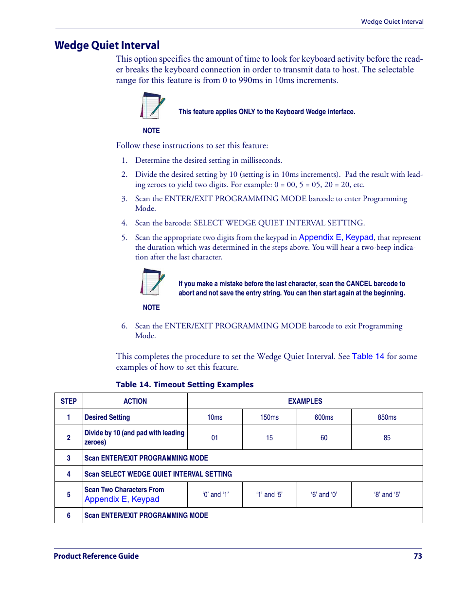 Wedge quiet interval | Datalogic Scanning QUICKSCAN QD2100 User Manual | Page 81 / 320