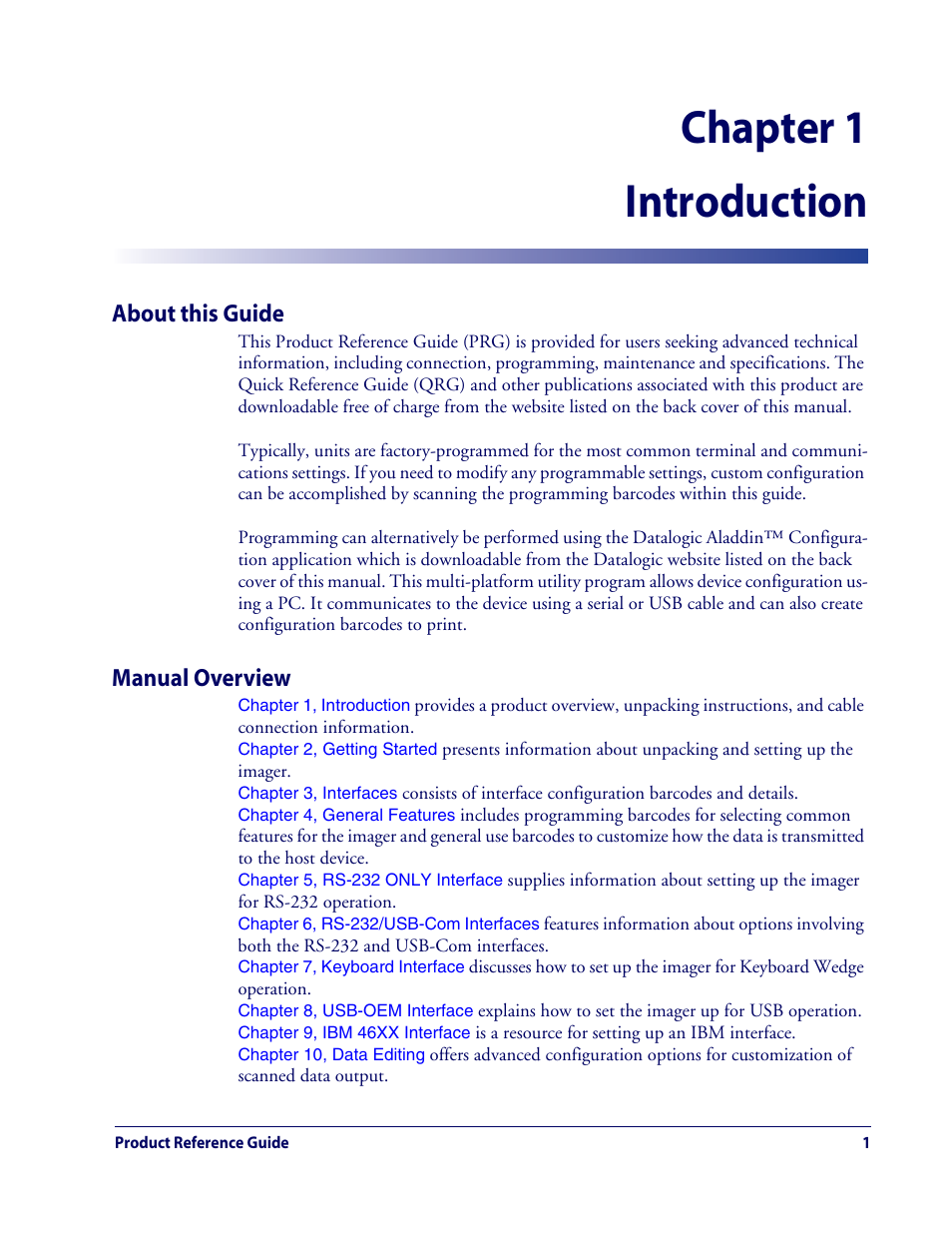 Chapter 1 introduction, About this guide, Manual overview | Datalogic Scanning QUICKSCAN QD2100 User Manual | Page 9 / 320