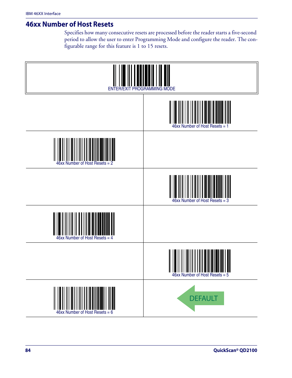 Default, 46xx number of host resets | Datalogic Scanning QUICKSCAN QD2100 User Manual | Page 92 / 320