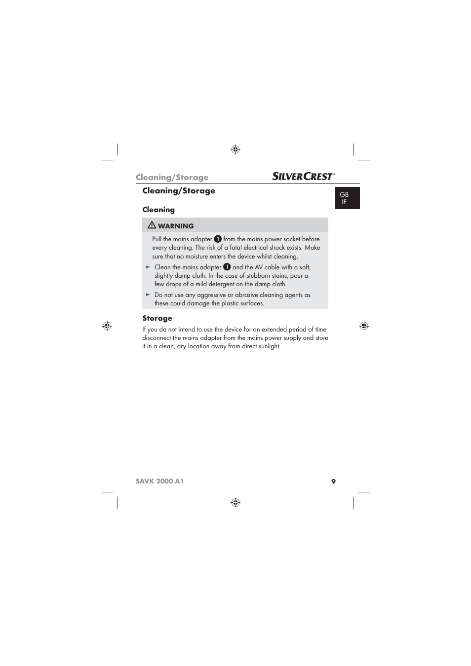 Cleaning/storage, Cleaning, Storage | Silvercrest SAVK 2000 A1 User Manual | Page 11 / 16