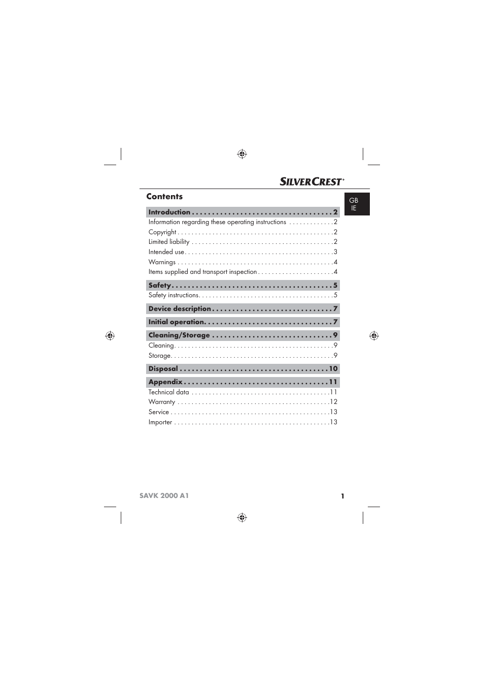 Silvercrest SAVK 2000 A1 User Manual | Page 3 / 16