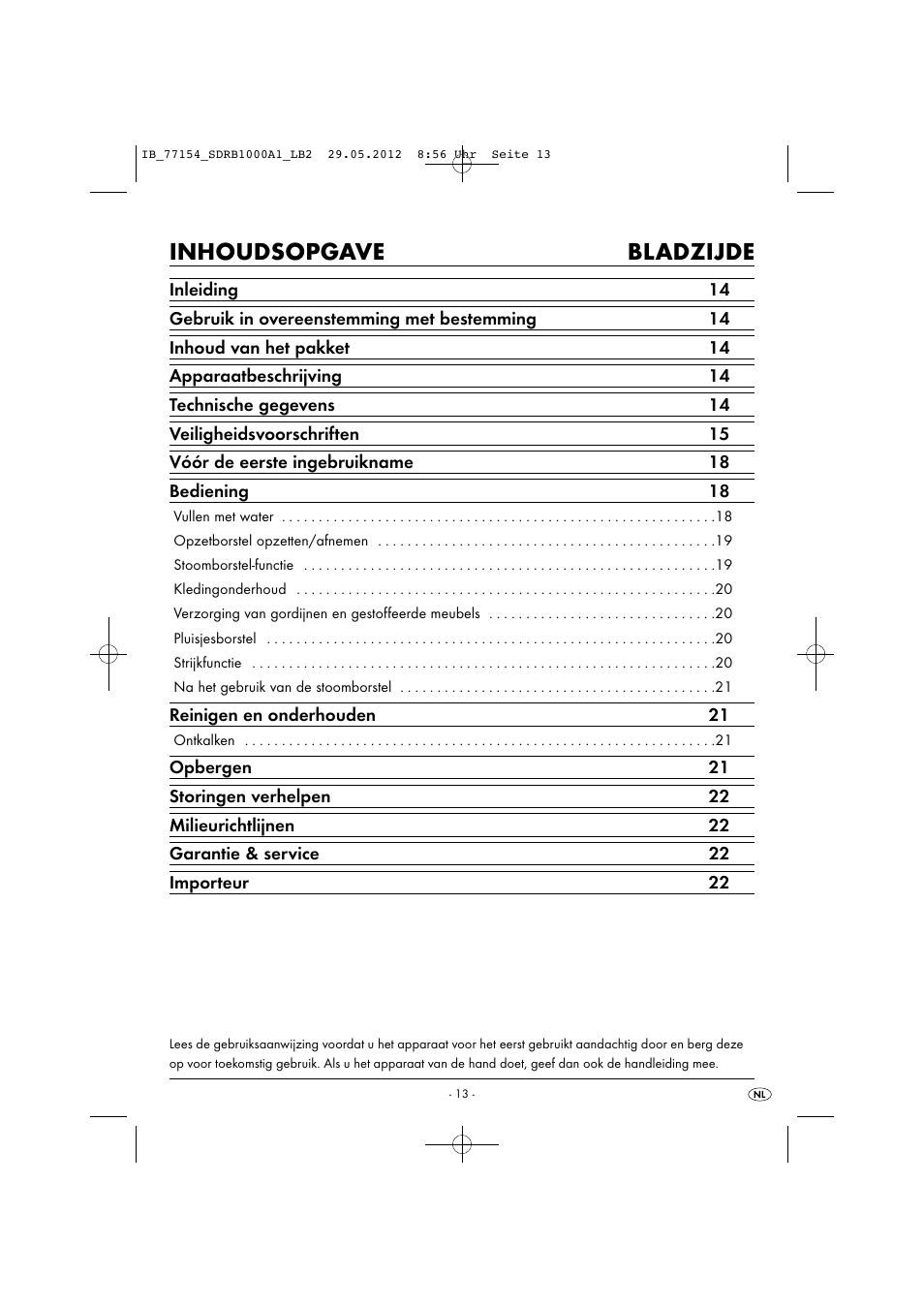 Inhoudsopgave bladzijde | Silvercrest SDRB 1000 A1 User Manual | Page 15 / 46