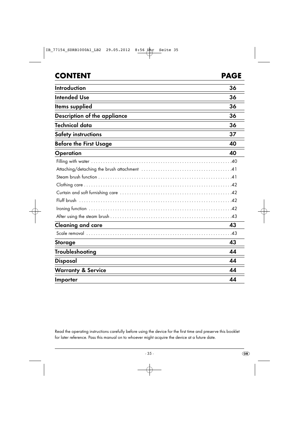 Content page | Silvercrest SDRB 1000 A1 User Manual | Page 37 / 46