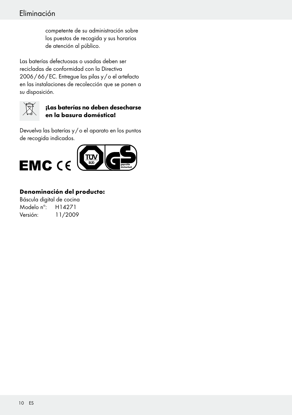 Eliminación | Silvercrest H14271 User Manual | Page 10 / 43
