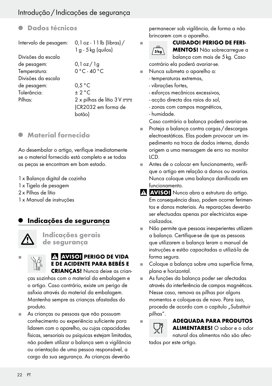 Introdução / indicações de segurança, Dados técnicos, Material fornecido | Silvercrest H14271 User Manual | Page 22 / 43