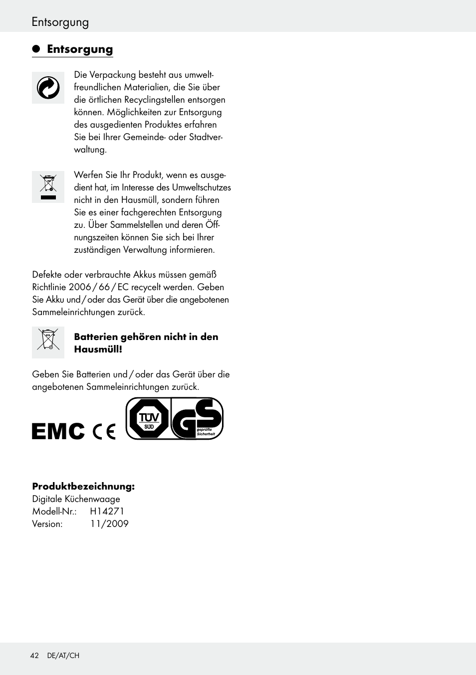 Entsorgung | Silvercrest H14271 User Manual | Page 42 / 43
