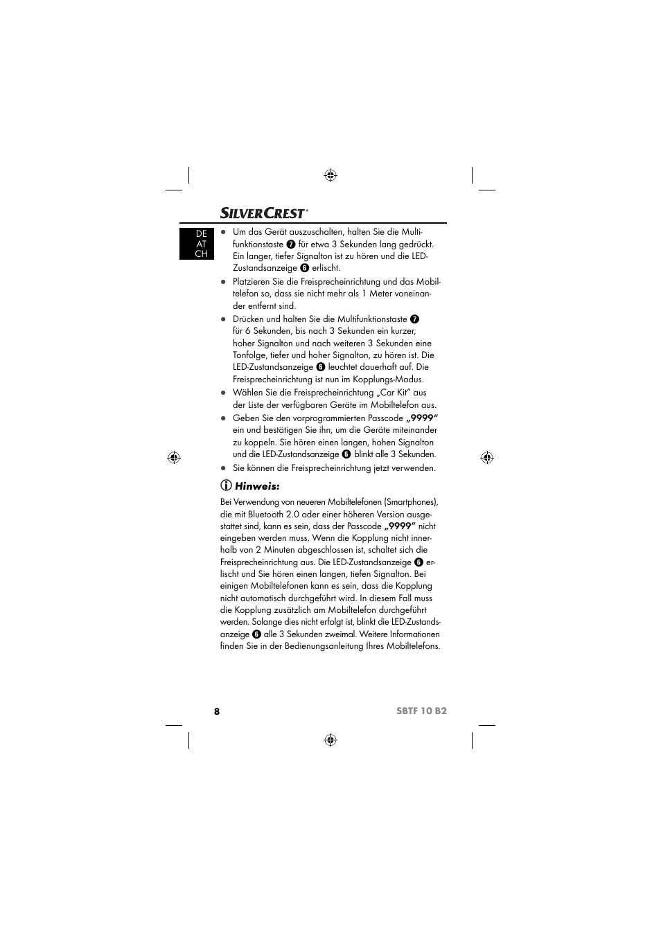 Hinweis | Silvercrest SBTF 10 B2 User Manual | Page 11 / 80