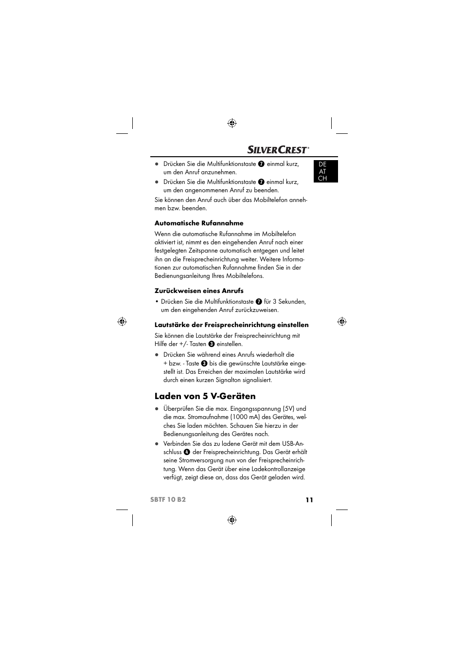 Laden von 5 v-geräten | Silvercrest SBTF 10 B2 User Manual | Page 14 / 80