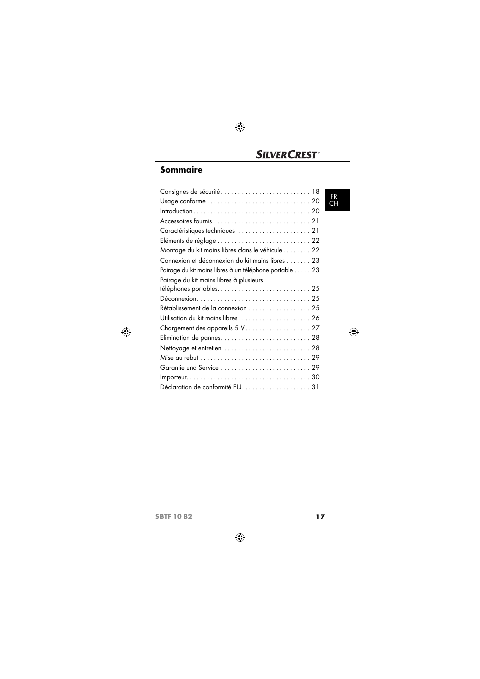 Sommaire | Silvercrest SBTF 10 B2 User Manual | Page 20 / 80