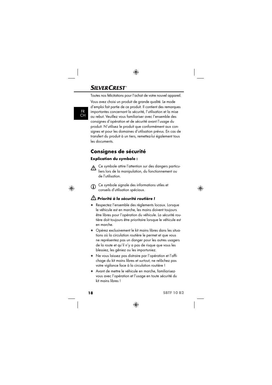 Consignes de sécurité | Silvercrest SBTF 10 B2 User Manual | Page 21 / 80