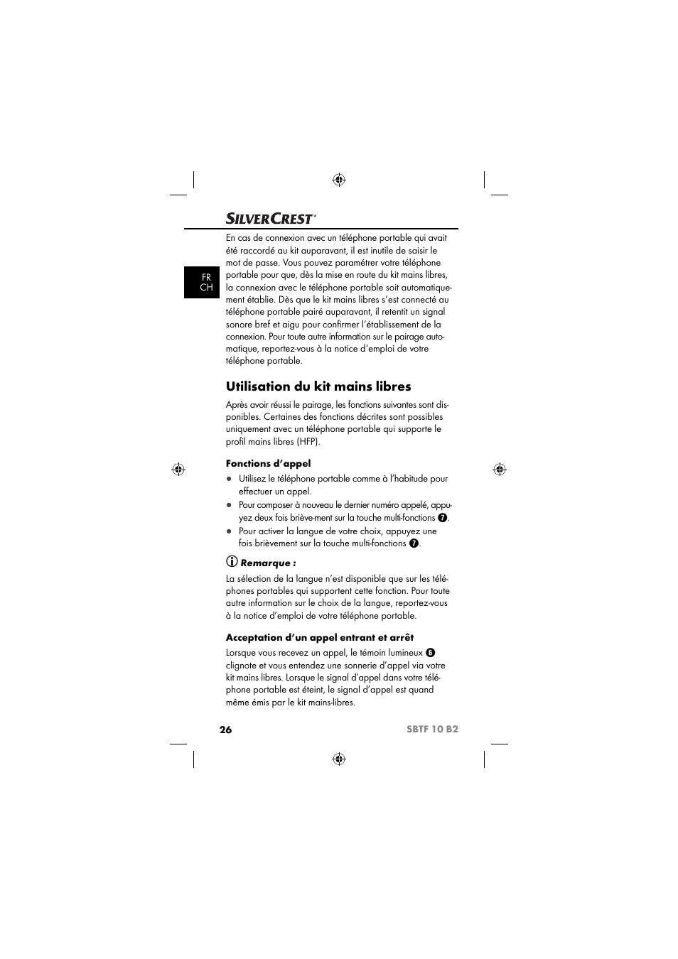 Utilisation du kit mains libres | Silvercrest SBTF 10 B2 User Manual | Page 29 / 80