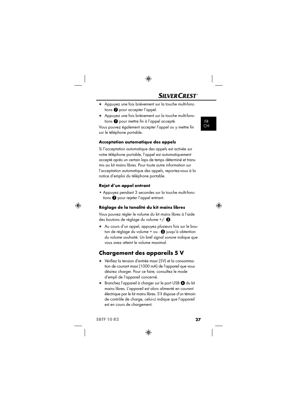 Chargement des appareils 5 v | Silvercrest SBTF 10 B2 User Manual | Page 30 / 80