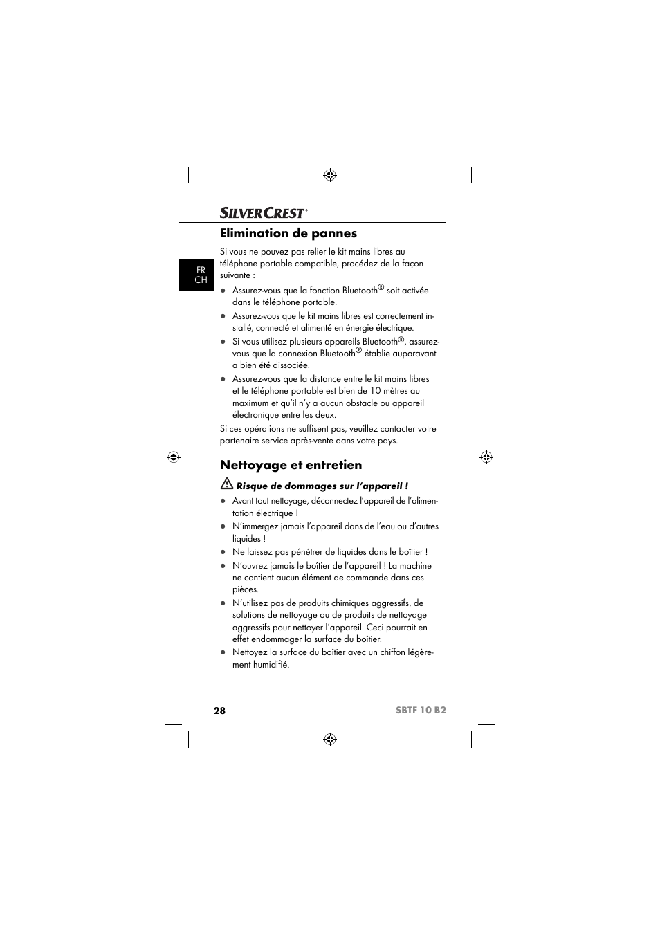 Elimination de pannes, Nettoyage et entretien | Silvercrest SBTF 10 B2 User Manual | Page 31 / 80