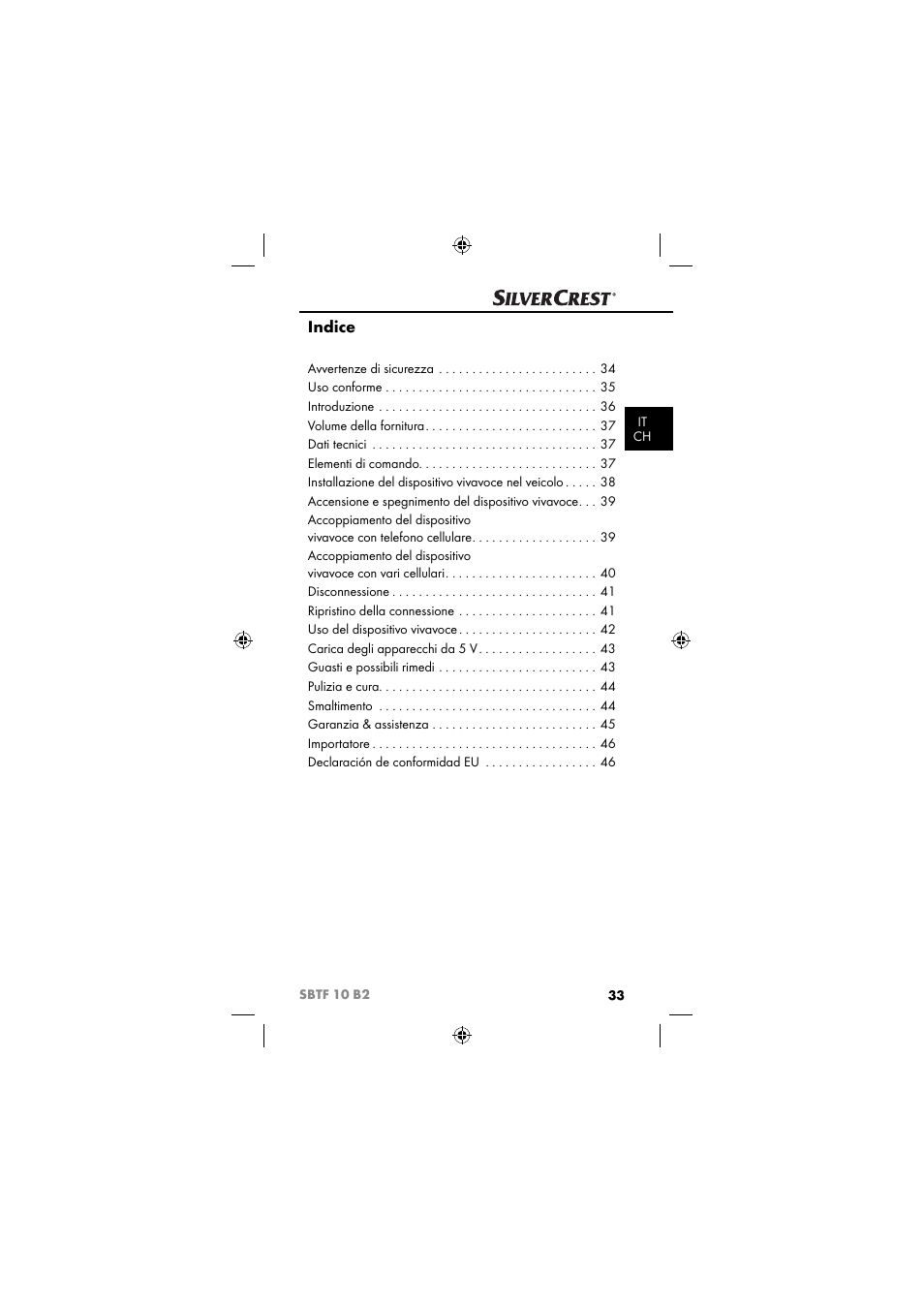 Indice | Silvercrest SBTF 10 B2 User Manual | Page 36 / 80