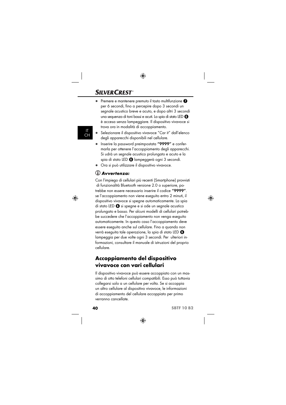 Avvertenza | Silvercrest SBTF 10 B2 User Manual | Page 43 / 80