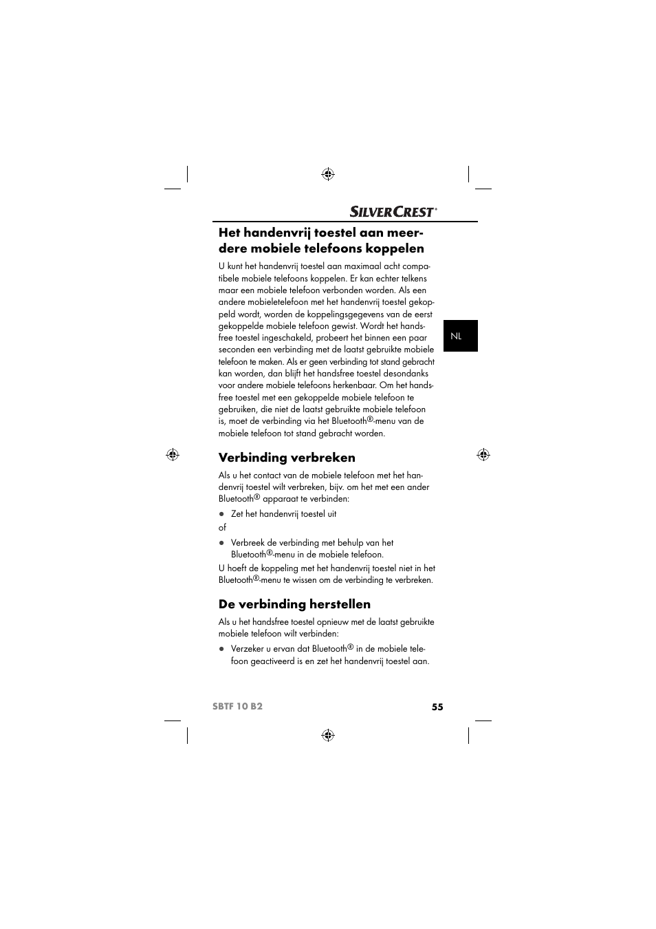 Verbinding verbreken, De verbinding herstellen | Silvercrest SBTF 10 B2 User Manual | Page 58 / 80
