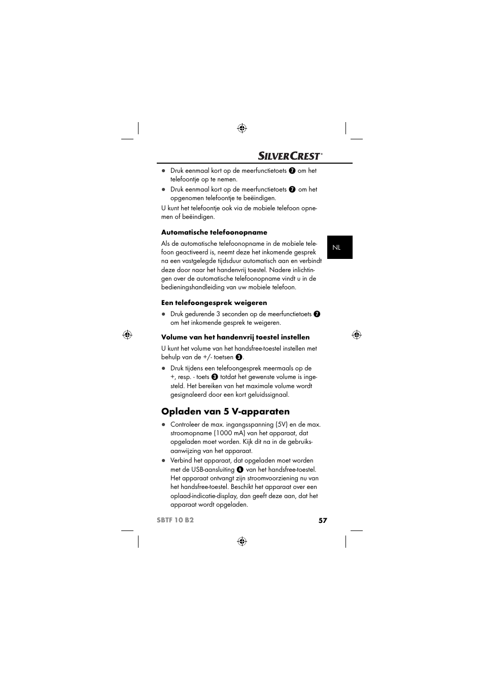 Opladen van 5 v-apparaten | Silvercrest SBTF 10 B2 User Manual | Page 60 / 80