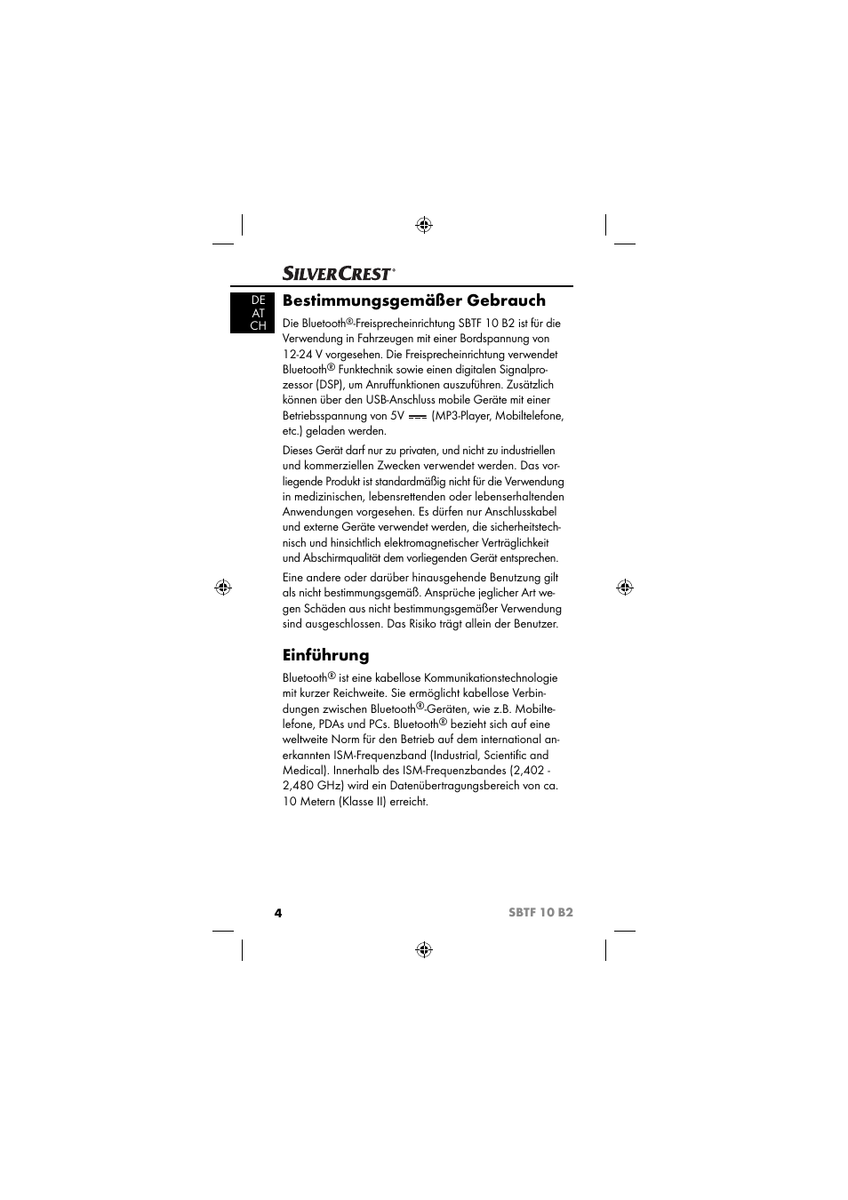 Bestimmungsgemäßer gebrauch, Einführung | Silvercrest SBTF 10 B2 User Manual | Page 7 / 80